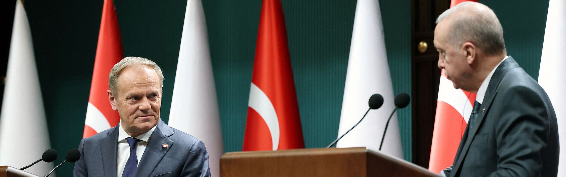 Turkish President Recep Tayyip Erdogan and Polish Prime Minister Donald Tusk hold a joint press conference after their meeting at Presidential Complex in Ankara, Turkiye on March 12, 2025. 