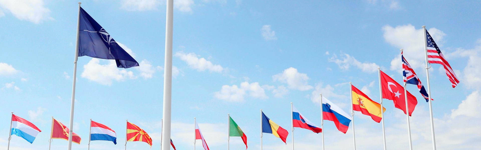 The flags of members of North Atlantic Treaty Organization (NATO) are seen at the Headquarter of NATO in Brussels.