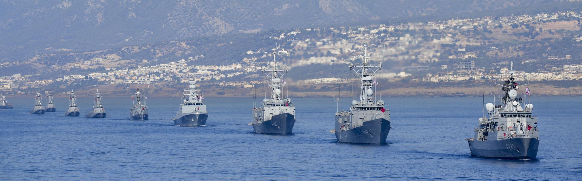 A 50-vessel parade marks the 50th anniversary of the Cyprus Peace Operation. 50 vessels in a row