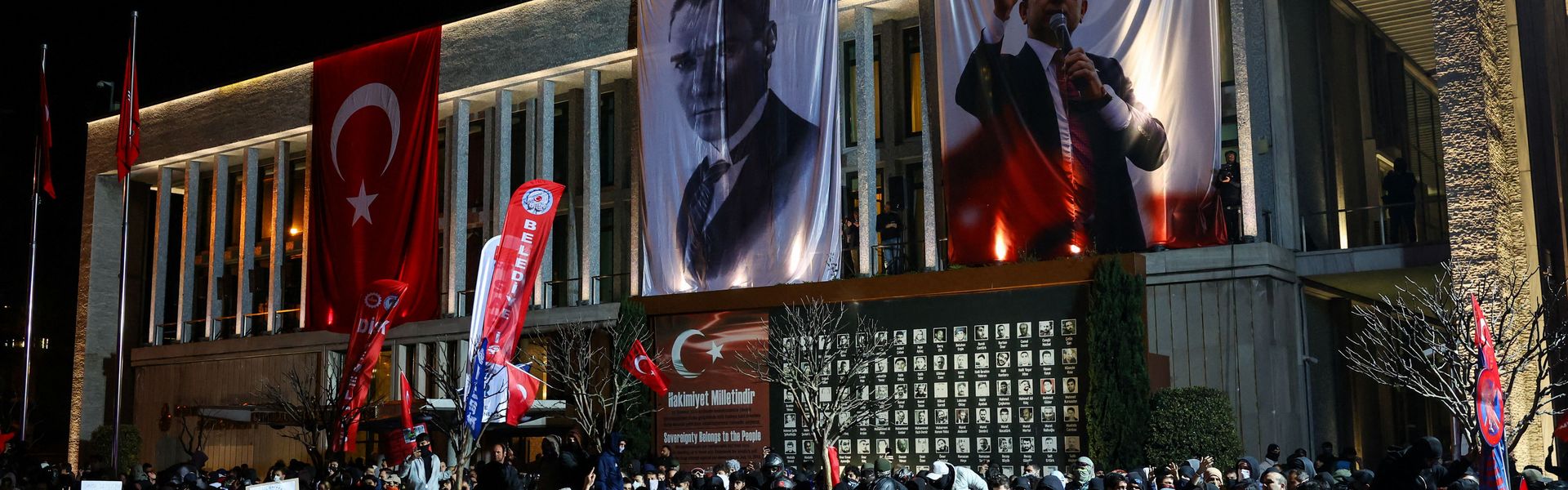 March 26, 2025: People protest against the arrest of Istanbul Mayor Ekrem İmamoğlu in front of the Istanbul Metropolitan Municipality building.
