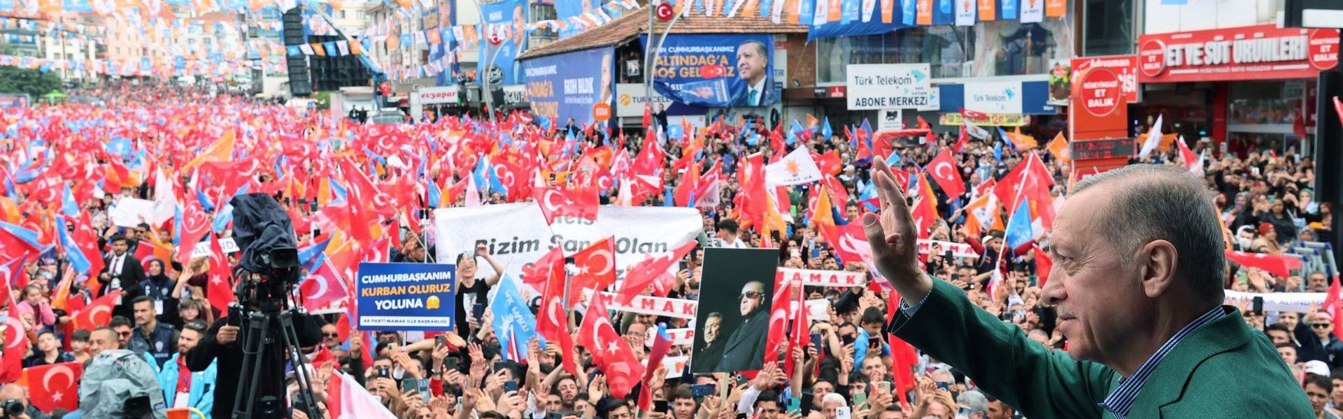 Turkish President Recep Tayyip Erdogan addresses the crowd during election rally in Ankara.