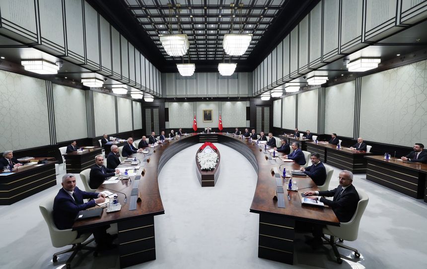 Turkish President Erdoğan during the first cabinet meeting after his re-election at the presidential complex in Ankara on 6 June 2023. 