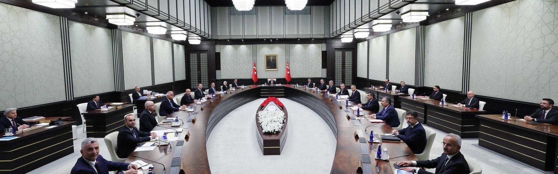 Turkish President Erdoğan during the first cabinet meeting after his re-election at the presidential complex in Ankara on 6 June 2023. 