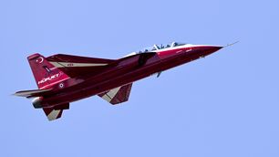 HURJET and HURKUS perform during the Turkiye's premier technology and aerospace event TEKNOFEST on its first day held at Adana Airport in Adana, Turkiye on October 02, 2024.