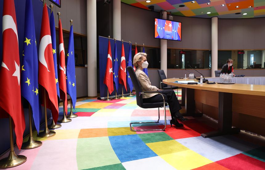 European Commission von der Leyen during a videoconference with Turkish President ecep Tayyip Erdoğan.