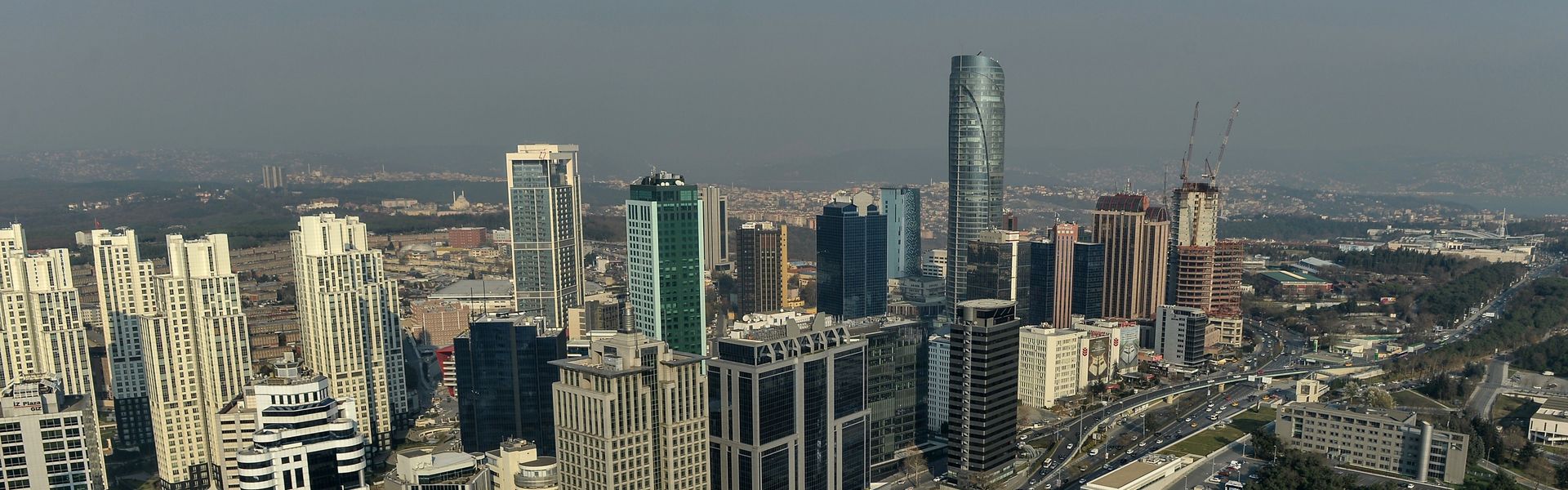 An aerial view of the business and financial district of Istanbul, Turkey.