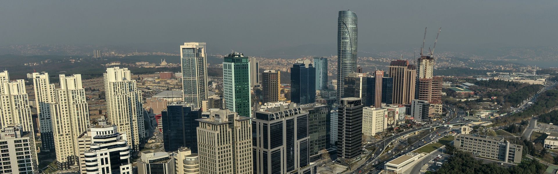 An aerial view of the business and financial district of Istanbul, Turkey.